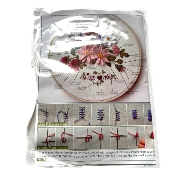 Embroidery Kit DIY Craft Handmade Floral Pattern Hoop Needle Cloth Thread Instr - Picture 2 of 6